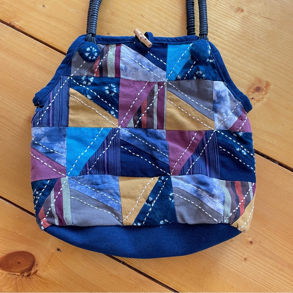Handmade Japanese Patchwork Tote Bag 100% Cotton Navy Blue